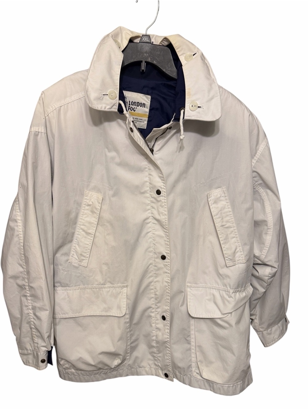 London Fog size large white waterproof 3 season jacket / coat with hidden hood